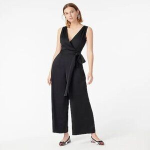 J Crew Black Sleeveless Satin V-neck Jumpsuit Size 4